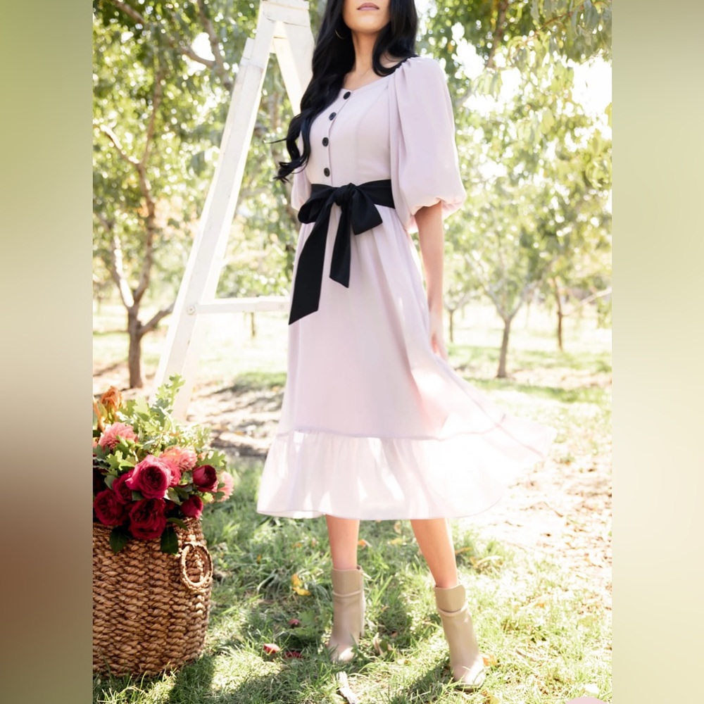 Rachel Parcell Pale Pink Midi Dress with Black Bow